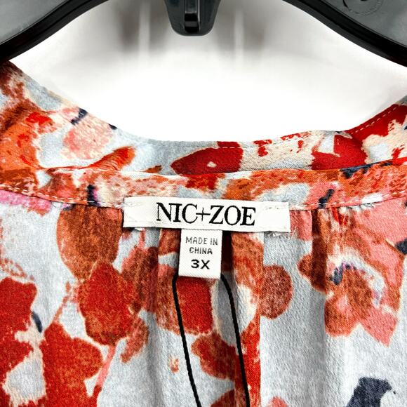 NIC+ZOE Womens Pressed Petals Top 3X Light Blue Orange Long Sleeve NWT - Picture 8 of 12